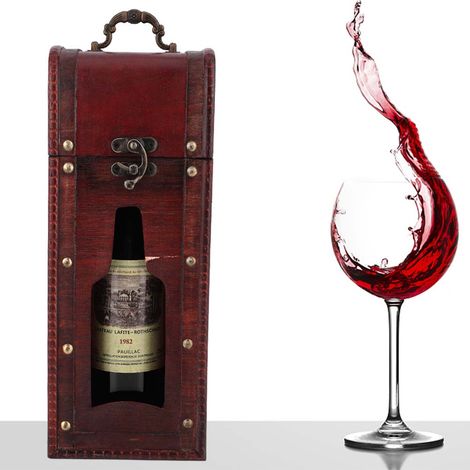 Coffret Cadeau Vintage en Bois pour Bouteille de Vin Rouge, Boîte de Rangement Portable avec Poignée, Emballage Élégant pour Offrir, Lot de 1 (1/5)