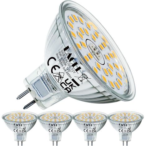 Ampoules LED GU5.3 Blanc Neutre, 6W Équivalent Halogène MR16 50W, Lot de 4, 4000K 485 Lumens Projecteur Sans Scintillement, Large Faisceau 120° Spot, Non Dimmable AC/DC 12V Lampe à Réflecteur (1/5)