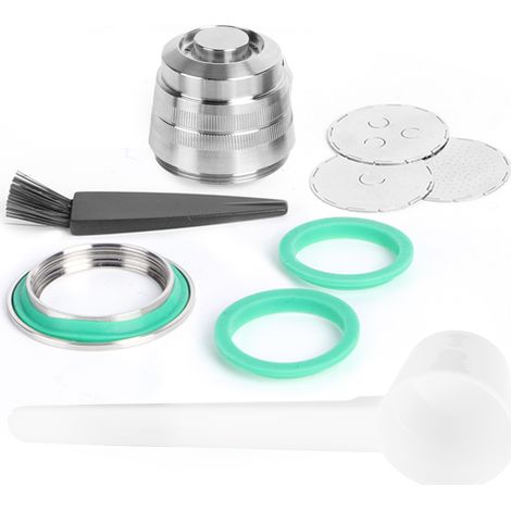 Kit dosettes de café réutilisable en acier inoxydable compatible avec machine Nespresso, type filetage. (1/5)