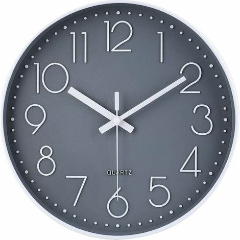 Moderne, leise, nicht tickende Wanduhr, stumme, geräuschlose Wanduhr für Schlafzimmer, Küche, Wohnzimmer – Grau, 30 cm