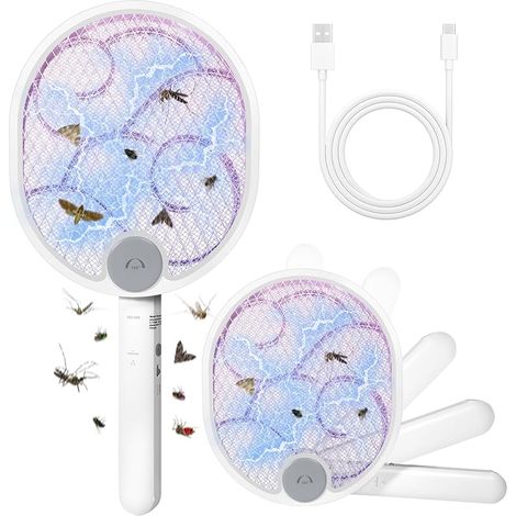 Raquette Électrique Insectes, Électrique Moustique Tapetteà Pliable, Double Interrupteur pour Moustiques, Mouches, Volants, Efficace Contre Les Insectes
