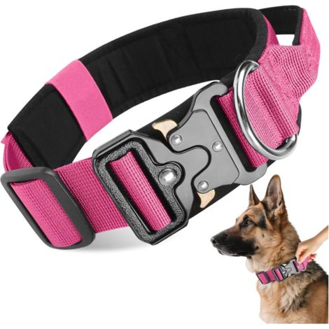 Collar táctico para perros, collar militar ajustable con asa de control, collar para perros duradero y cómodo (rojo rosado, M) (1/5)