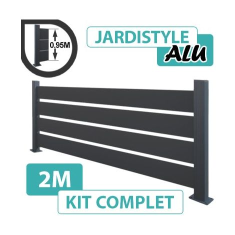 Kit Clôture Aluminium Gris Anthracite 2M - Claire voie - Sur Platines - 0,95 mètre