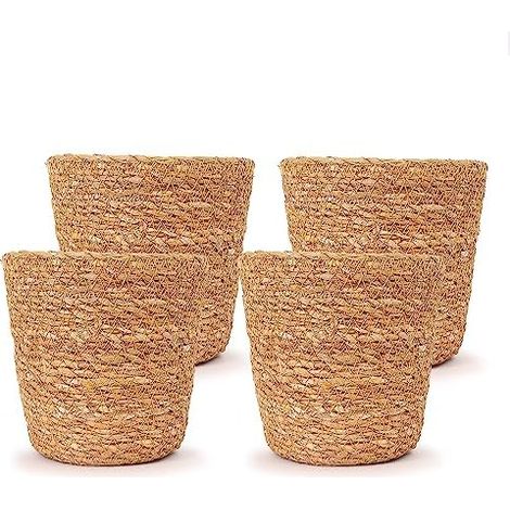 Bloomique - Geflochtener Blumentopf Maki - Set mit 4 Töpfen - Beige - Seil - Korb für Pflanzen - Innen und Außen - H13x Ø12