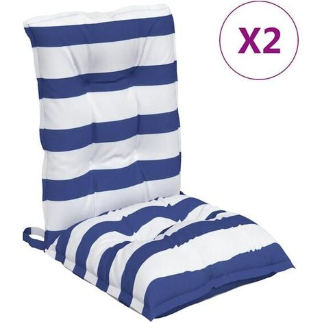 Coussins de chaise à dossier bas, lot de 2, rayures bleues et blanches (1/5)
