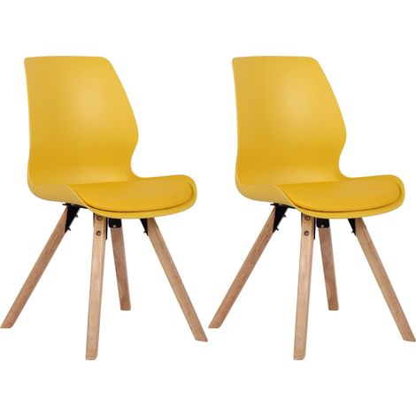 Lot de 2 chaises de salle à manger en plastique jaune style scandinave pieds bois CDS101144