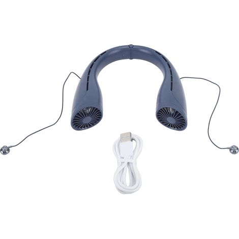 Ventilateur de cou Bluetooth avec écouteurs intégrés, rechargeable par USB, 4000 mAh, mains libres, sans pales, silencieux et portable (bleu). (1/3)