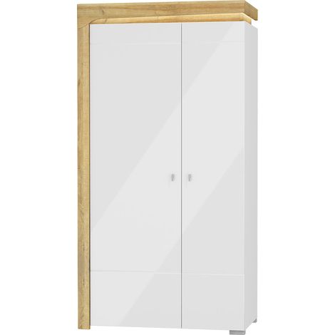 Armoire 2 portes LED inclus Teo Blanc et Bois (1/5)