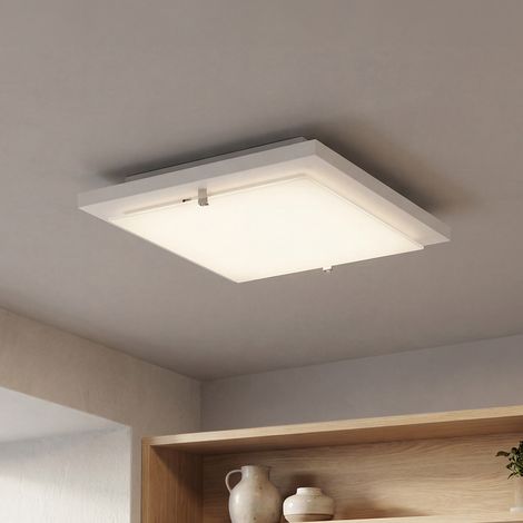 Flache Deckenlampe Holz Glas blendarm eckig E27 Wohnzimmer Flur