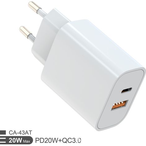Alimentation USB, 5 W, prise européenne, chargeur, fiche fine, alimentation 5 V 1 A, 2 ports : USB-C + A, compatible avec iPhone, liseuses, brosses à dents électriques, lecteurs et smartphones, blanc