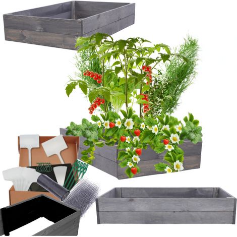 MODO24 Carré potager ZP06 surélevé en bois de pin massif pour jardin et terrasse, 18x83×80 cm, gris imprégné