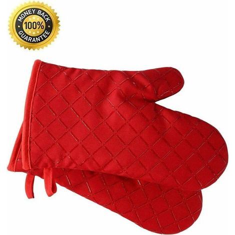Guantes de cocina antideslizantes de primera calidad (juego de 2) hasta 240 °C - silicona, guantes para parrilla extremadamente resistentes al calor, guantes para barbacoa (rojo) (1/4)