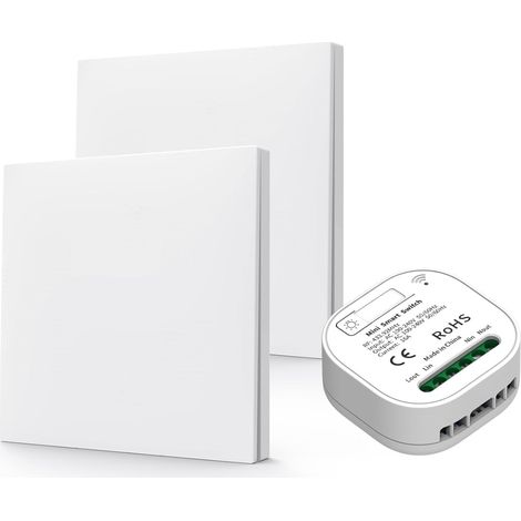Interrupteur d'éclairage Sans Fil Sans Pile 230 V avec Récepteur AC 100-240 V 10 A RF433 va et Vient Sans Fil (2 commutateurs + 1 kit récepteur) (1/5)