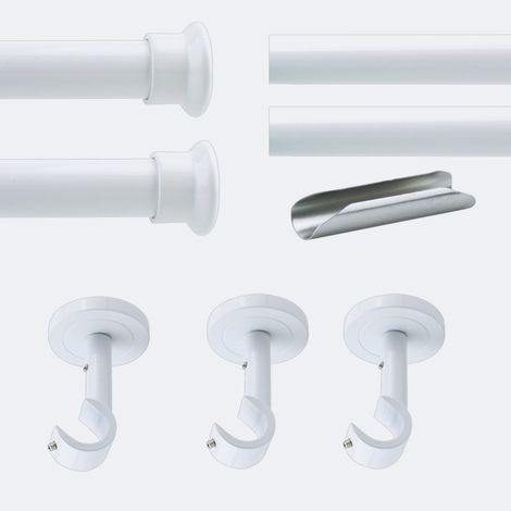 Kit de tringle à rideaux Blanc 300cm Diam.20mm Embout Chapeau - Fixation Plafond - Boulet (1/3)