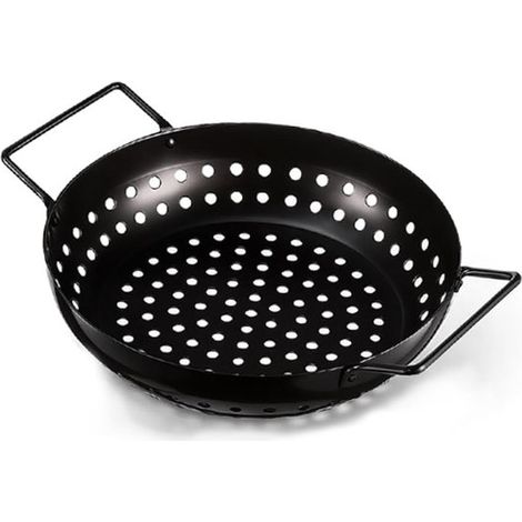 Plaque de cuisson BBQ ronde en acier inoxydable antiadhésif, pour viande et légumes, compatible barbecue et four, noir (1/5)