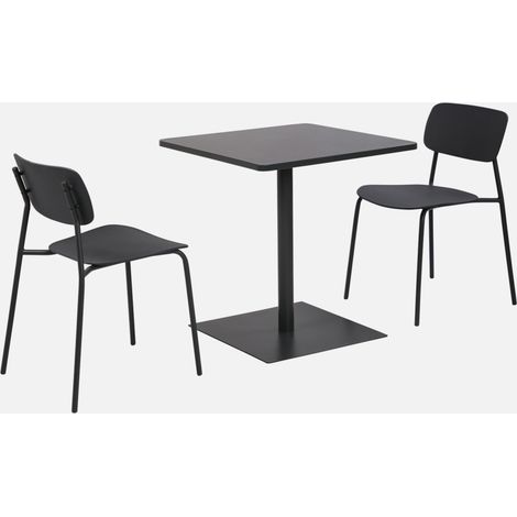 Mesa de jardín bistró cuadrada de acero con 2 sillas (1/4)