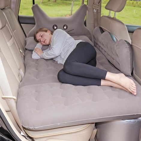 Matelas gonflable de voiture avec pompe à air, 2 coussins, matelas gonflable de camping combiné pour voiture, lit de voiture gonflable pour coffre de voiture, banquette arrière, gris (1/5)