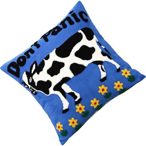 Fodera per cuscino con disegni di animali - mucca con fiorellini