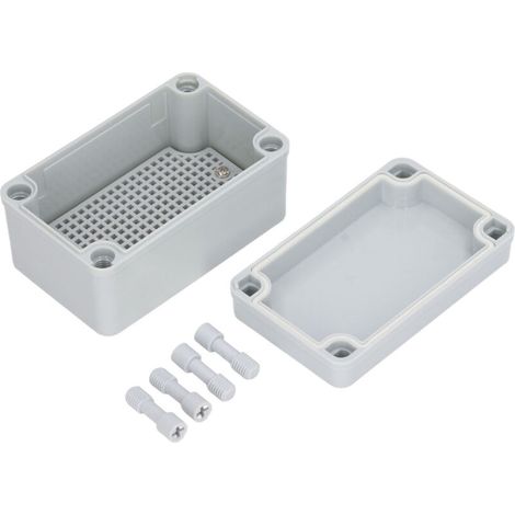 Boîte de jonction électrique grise avec plaque de montage, étanche IP67, résistante aux chocs, pour projets électriques. (1/4)
