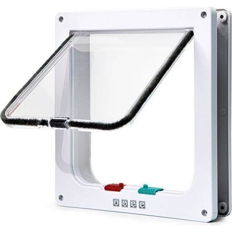 Gatera magnética de 4 vías, puerta para mascotas para gatos y perros pequeños, 23,5 x 25 x 5,5 cm, blanca, práctica para instalación, gateras y puertas manuales. (1/5)