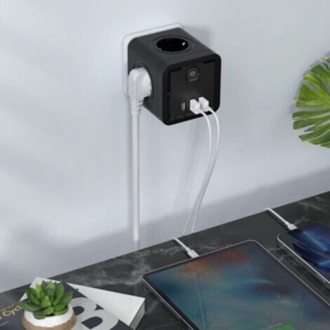 NALOOKAMIC 7 en 1 Multiprise Murale USB, Multiprise 4 Prises 1 Port USB-C et 2 Port USB, Prise Multiple USB 4000W pour Bureau, Maison