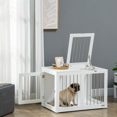 Gabbia per cane medio 80 x 50 x 56,5 cm con porte, MDF e acciaio bianca HAVRYA (1/5)