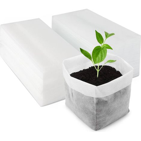 100 bolsas para vivero, tela no tejida, 25x28 cm, permeables, para plántulas y plantación. (1/5)