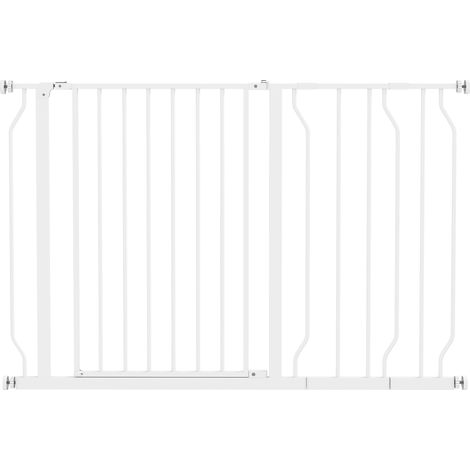 Barrière de sécurité réglable pour animaux, extensible dim. 75-115L x 76H cm blanche, barrière pour chien et chat (1/5)
