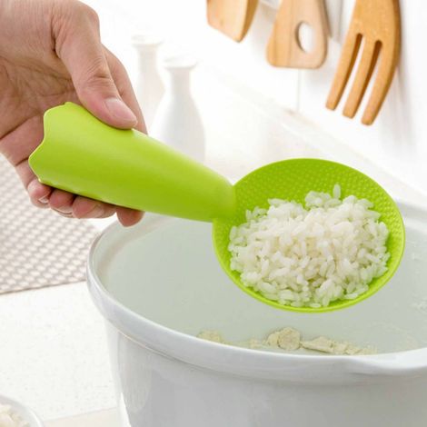 Cuillère à riz verte verte, motif visage souriant, antiadhésive, supportable pour cuiseur à riz, usage domestique (1/5)