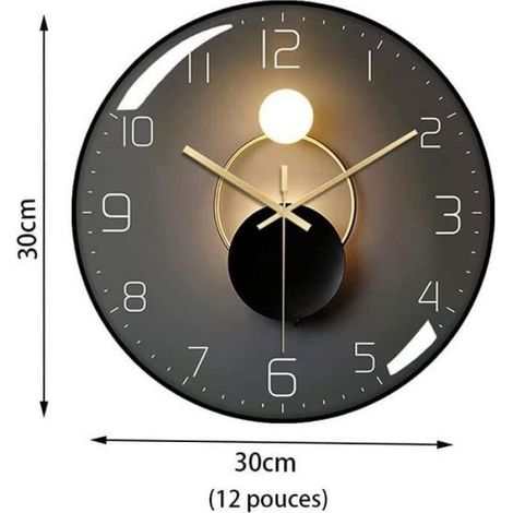Horloge Murale - 30 Cm - Quartz Silencieux - Pour Salon Chambre Bureau - Noir (1/4)