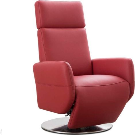 Fauteuil Relax avec 2 Moteurs Électriques, avec Télécommande, Fonction Relax/couchée, Taille Ergonomique S, Max 130 kg, 71 x 108 x 82 cm, Cuir Véritable, Rouge (1/2)