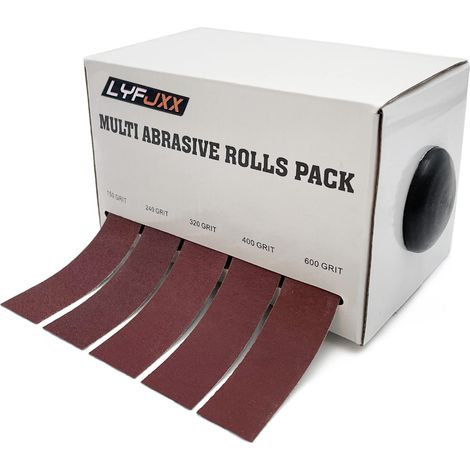 Lot de 5 rouleaux de papier abrasif avec distributeur de papier émeri rétractable pour métal, verre, charpentier - 5 rouleaux de 6 m (1/5)