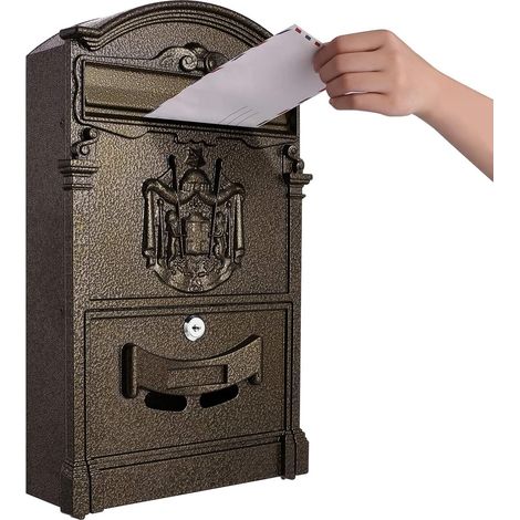 Wall Mounted Mailbox, Large Capacity Home Mailbox, Standardized Outdoor Mailbox, Vintage Bronze Metal Mailbox (1/5)