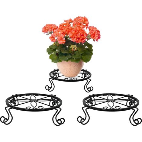 Lot de 3 supports en métal pour plantes 23cm Support robuste en fer antirouille pour intérieur ou extérieur Noir (1/5)
