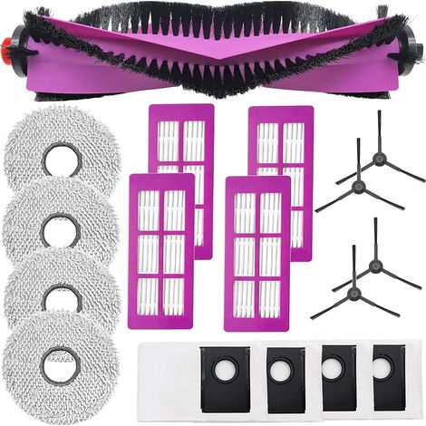 KimSin Accessoires pour Eureka J15 Pro Ultra aspirateur robot de rechange, Brosses à rouleau, 4 Chiffon, 4 sacs à poussière, 4 brosses latérales, 4 HEPA filtres (1/5)