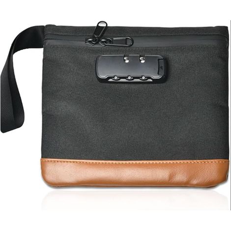 Sac de sécurité anti-odeurs coffre-fort portable sac étanche avec serrure pochette portefeuille anti-odeurs avec cadenas à combinaison porte-documents tirelire boîte verrouillable Noir 20 x 18,8 cm (1/5)