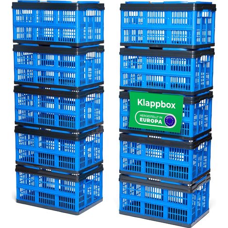 Lot de 10 boîtes pliantes Novaliv bleues - Panier pliable 16 L avec poignées - Panier de courses polyvalent - Boîte de rangement pratique