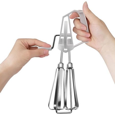 Eierquirl, rotierender Hand-Eierquirl aus Edelstahl, Handmixer mit integriertem Eierquirl, Küchenhelfer für Küchengeräte (1/5)