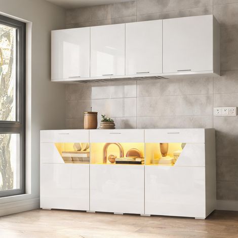 Finition laquée brillante buffet 3 portes vitrées et éclairage (1/5)
