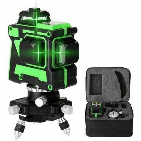 BUNTHAUS Niveau laser 3D 12 lignes – Lumière verte – Portée 30m – Précision ±0,2mm/m – Étanche et résistant à la poussière – Inclus : support et étui