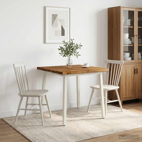 vidaXL 80 x 80 x 75 cm Madera de Acacia Sólida Natural y Blanco (1/5)