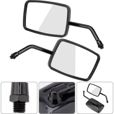 Schwarze Seitenspiegel für Motorräder und Straßenmotorräder, 2er-Pack, modifiziertes quadratisches Sichtfeld, universelle Seitenspiegel (1/5)