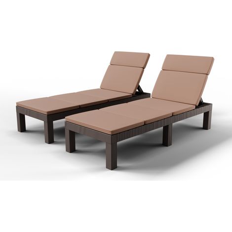 Set di 2 lettini prendisole - Chaise Longue - Schienale regolabile - per giardino - Marrone