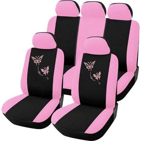 Housse De Siege - Rose - Pour Voiture - 9 Pieces - Universelle - Lavable - Extensible (1/5)