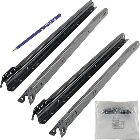 vasalat Rollschubführung Schubladenschienen 450mm Teilauszug Schienen für Schubladen, Schubladenauszüge für die aufliegende Montage, Stahl schwarz 2 Paar (1/5)