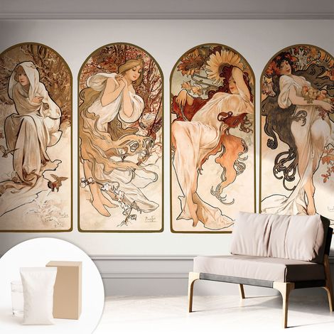 Papier peint avec colle pour décoration moderne de salon chambre à coucher cuisine et bureau Facile Saisons féminines 312x219 cm (1/5)