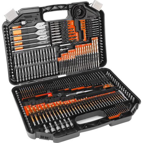 Bohrer-Set, 246-teiliges Schraubendreher-Bit-Set für Akku-Bohrschrauber, Kombi-Set für Holz, Metall, Mauerwerk und Zement, orangefarbener Koffer