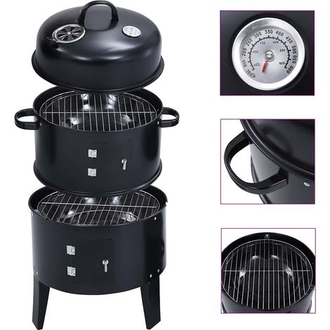 3-in-1 Holzkohlegrill Räucherofen 40×80 cm