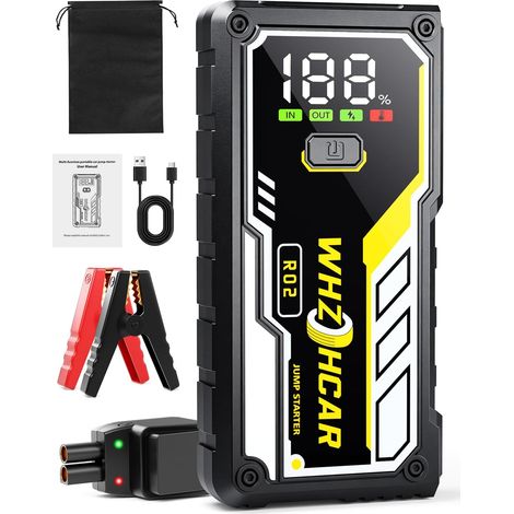Booster Batterie Voiture 8000A Démarreur Batterie Portable Jusqu'à Tous GAS 10L Diesel Jump Starter 12V avec Pinces de Sûreté Intelligentes,LED,Grand Ecran d'affiche (1/5)