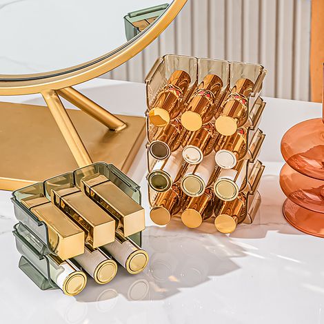 Lot de 3 boîtes de rangement transparentes pour rouges à lèvres, armoire à miroir empilable, présentoir à rouges à lèvres, étagère cosmétique multi-compartiments pour échantillons de gloss, vert luxue (1/4)